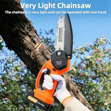 Mini Chainsaw Cordless,6 Inch Portable Electric Handheld Chain Saw with 2 Pack 2000mAh Rechargeable Batteries,Electric Hand Saw for for Wood Cutting Tree Trimming DIY Projects Gardening Camping,Orange