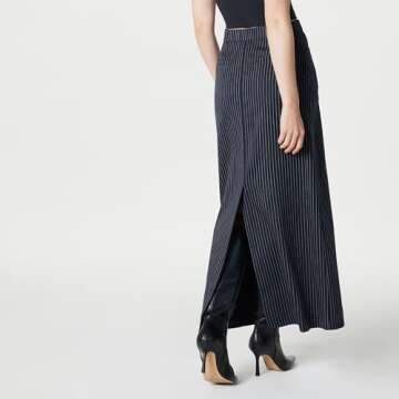 The Drop Women's Denis Woven Long Column Skirt - Navy Pinstripe, XL