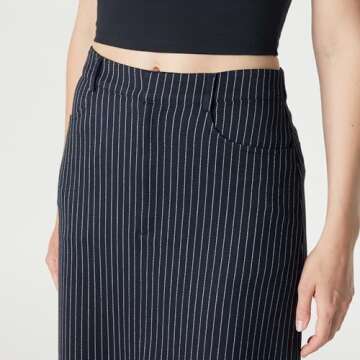 The Drop Women's Navy Pinstripe Long Column Skirt