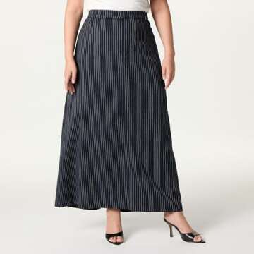 The Drop Women's Navy Pinstripe Long Column Skirt