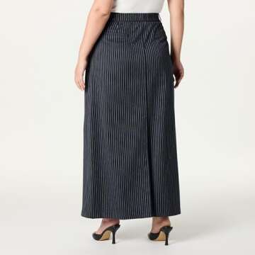 The Drop Women's Navy Pinstripe Long Column Skirt