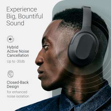 Status Core ANC Active Noise Cancelling Headphones - Cave - Over Ear Head Phones w/Built-in Microphones - Wireless & Bluetooth + Detachable 3.5mm Wired - USB-C Charging Cable - 30 Hour Battery