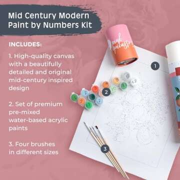 Pink Picasso Kits Mid Century Modern Paint by Number for Kids Ages 8-12 | DIY Beginners Kids Craft Kit Acrylic Paint Canvas Painting as Seen On Shark Tank | (Orange You Glad) 8x10-Paint Kit Set