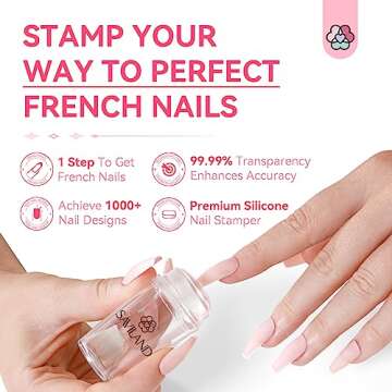 Saviland French Tip Nail Stamp - 4PCS Nail Art Stamper Kit Clear Silicone Nail Stamping Long & Short Jelly Stamper for Nails with Scrapers Nail Stamper Kit for French Manicure Home DIY Nail Art Salon