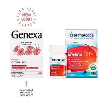 Genexa Arnica Tablets for Pain Relief Formula | Alleviate Muscle & Joint Pain, Soreness, & Stiffness | Delicious Organic Grape Flavor | Homeopathic Remedy Made Clean | 300 Chewable Tablets (3 Pack)