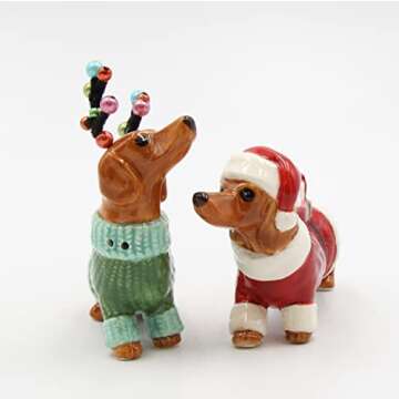 Cosmos Gifts 57013 Christmas Dachshund Dogs Salt and Pepper Shaker, Multicolor, 3 3/8" x 1 5/8" x 3 7/8"H