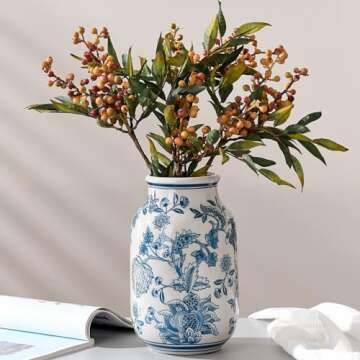 SIDUCAL Blue and White Vintage Vase, 9.4 Inch Ceramic Chinoiserie Floral Vase, Retro Ice Cracked Blue and White Porcelain Vase for Home Decor Centerpieces, Living Room, Bookshelf, Office