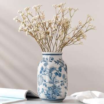 SIDUCAL Blue and White Vintage Vase, 9.4 Inch Ceramic Chinoiserie Floral Vase, Retro Ice Cracked Blue and White Porcelain Vase for Home Decor Centerpieces, Living Room, Bookshelf, Office