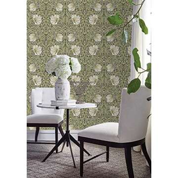 HAOKHOME Vintage Floral Wallpaper Peel and Stick Botanical Sage Green/Yellow Wall Murals Home Kitchen Bedroom Decor by William Morris 17.7in x 32.8ft