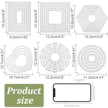 INFUNLY 6 Styles Frame Metal Die Cuts Rectangle Die Cut Shapes Heart Cutting Dies for Card Making Different Shapes Metal Die Stencils Circle Embossing Template for DIY Scrapbooking Craft Supplies