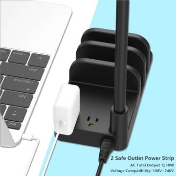 KAFRI Headphone and Controller Stand with USB A&C Charger, Desk Gaming Accessories Headset Holder with USB Charging Port and 2 AC Outlets