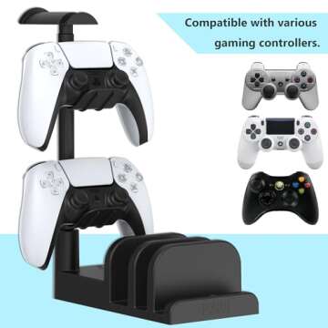 KAFRI Headphone and Controller Stand with USB A&C Charger, Desk Gaming Accessories Headset Holder with USB Charging Port and 2 AC Outlets