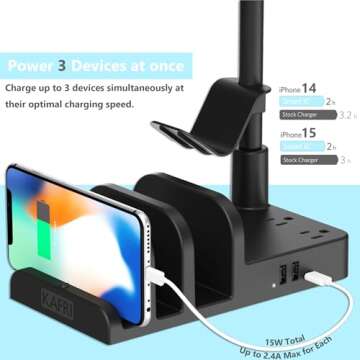 KAFRI Headphone and Controller Stand with USB A&C Charger, Desk Gaming Accessories Headset Holder with USB Charging Port and 2 AC Outlets