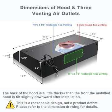 SNDOAS Under Cabinet Range Hood 30 inch,Kitchen Hood 30 inch,Black Range Hood,Stainless Steel Under Cabinet Hood,Ducted/Ductless Range Hood,3-Venting,Baffle Filters,Button Control,3-speed Fan