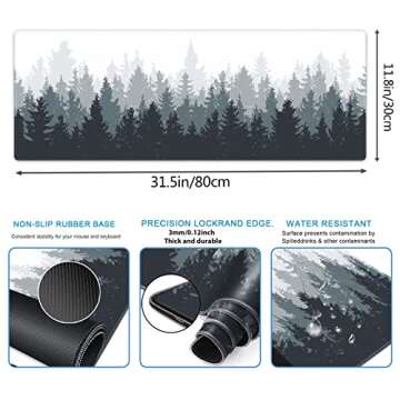 Galdas Gaming Mouse Mat Forest Background Pattern XXL XL Large Mouse Mat Long Extended Mouse Pad Desk Mat Non-Slip Rubber Mice Pads Stitched Edges Thin Pad (31.5 x 11.8 x 0.12 Inches) Tree