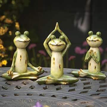 Bits and Pieces - Set of Three (3) Delightful Frog Statues - Durable Hand Painted Poly Resin Outdoor Sculptures - Each Frog Positioned in a Classic Yoga Pose - Home and Garden Décor