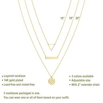 S.J JEWELRY Women Simple Delicate Full Moon 14K Gold Plated/Rose Gold/Silver Plated Layered Pendant Handmade Chokers Necklaces Layered-3