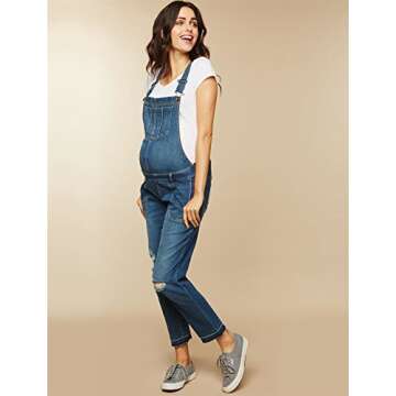 Motherhood Maternity Women's Side Panel Skinny Ankle Pregnancy Denim Overalls