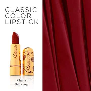 BESAME Cherry Red Lipstick 1935 Vintage Shade, Cool, Ripe Dark Red, Great for Medium to Deep Skin, With Moisturizing Vitamin E, Satin Finish, Long-Lasting Lip-Stick Color or Matte Lip Stain