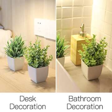 Der Rose 2 Pack Small Fake Plants Mini Artificial Potted Plants for Table Desk Home Bathroom Office Decor