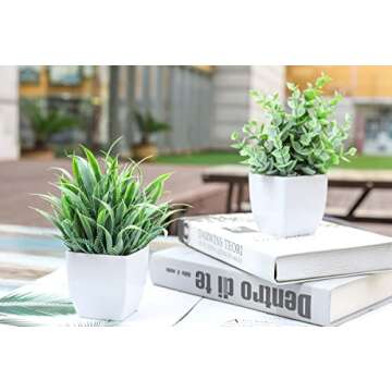 Der Rose 2 Pack Small Fake Plants Mini Artificial Potted Plants for Table Desk Home Bathroom Office Decor