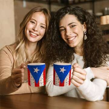 Lotacy Puerto Rico With Flag And Symbols Ceramic Mug, 11oz, Puerto Rico Souvenirs and Gifts, Gift Idea For Puerto Rican Men and Women, Born And Raised In Puerto Rico Gifts, White