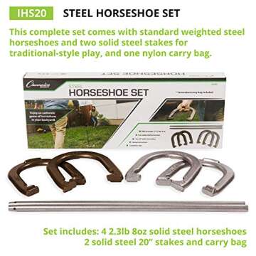 Champion Sports unisex adult Classic Horseshoe Game Set, Black/Silver/Brass, One Size US