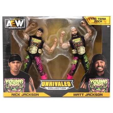 All Elite Wrestling UNRIVALED 2 Pack - The Young Bucks - 6-Inch Matt Jackson and Nick Jackson Figures with Accessories, Multi - Amazon Exclusive