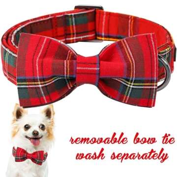 Unique style paws Christmas Dog and Cat Collar with Bow Pet Gift Adjustable Soft and Comfy Bowtie Collars for Small Medium Large Dogs