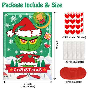 Christmas Games - Pin The Heart Christmas Crafts Games for Kids Families Party, Griinch Games Party Decorations Supplies Favors, Indoor Christmas Decorations Home Decor, Xmas Kids Activities Presents