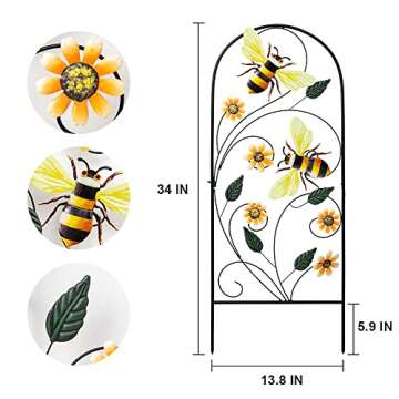 Garden Decor for Outside, YEAHOME 34 Inch Decorative Garden Stakes with Flowers Bees, Metal Spring Garden Decorations Yard Art for Outdoor Patio Yard Lawn Backyard