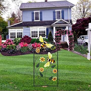 Garden Decor for Outside, YEAHOME 34 Inch Decorative Garden Stakes with Flowers Bees, Metal Spring Garden Decorations Yard Art for Outdoor Patio Yard Lawn Backyard