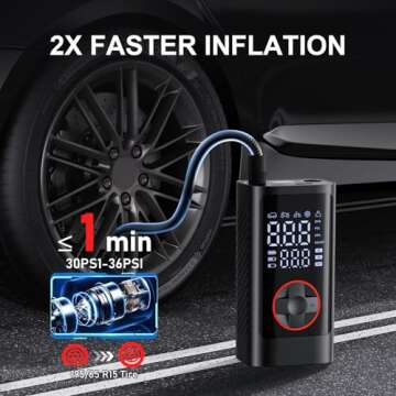 JUSUOX Tire Inflator Portable Air Compressor, Cordless Air Pump for Car Tires, 150PSI Portable Tire Inflator for Car, LCD Dual Screen, Electric Air Pumps for Car Bike Motorcycle Balls