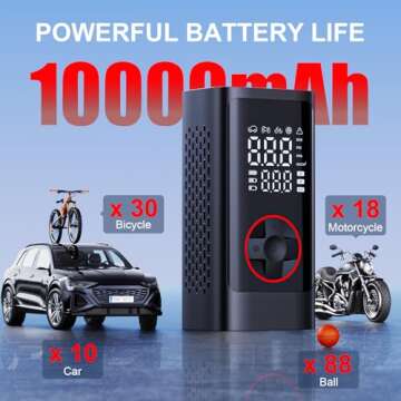 JUSUOX Tire Inflator Portable Air Compressor, Cordless Air Pump for Car Tires, 150PSI Portable Tire Inflator for Car, LCD Dual Screen, Electric Air Pumps for Car Bike Motorcycle Balls