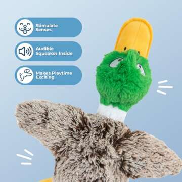 Best Pet Supplies Interactive Mallard Mates Dog Toy with Crinkle and Squeaky Enrichment for Small and Medium Breed Puppies or Dogs, Cute and Plush - Mallard Duck (Gray), Medium