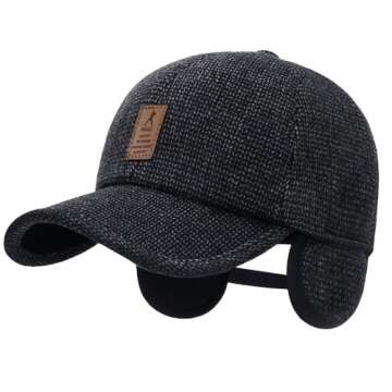 Winter for Men Outdoor Hat, Adjustable Warm Sport Golf Baseball Cap Hats Dad Caps Earflaps Thicken 55-60CM (Brown) (Cotton, Black)