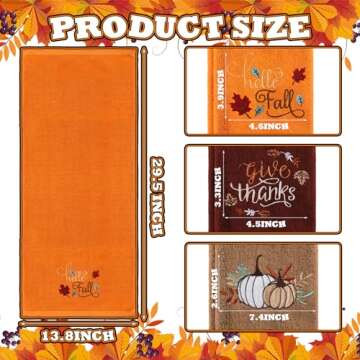 Fanfanwin 3 Pcs Fall Bath Hand Towels 13.8 x 29.5'' Embroidered Pumpkin Maple Fall Decorative Hand Towel 100% Cotton Thanksgiving Bathroom Towels Decor Housewarming Gifts(Orange and Brown,Pumpkin)