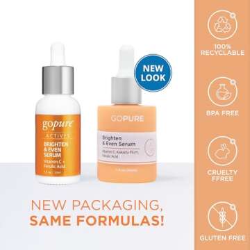 goPure Actives Vitamin C Serum - Brightening Serum with Vitamin C and Ferulic Acid, Face Moisturizing and Anti-Aging Benefits, Improves Skin Discoloration and Visibly Reduces Dark Spots - 1 fl oz