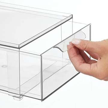 mDesign Plastic Pantry Organization and Storage Bin w/Pull Out Drawer - Shallow Stackable Kitchen Supplies Storage Container for Organizing Cabinet, Fridge, Freezer - Lumiere Collection - Clear