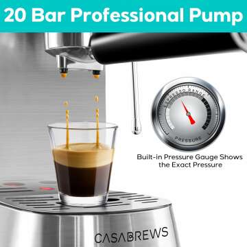 CASABREWS Espresso Machine 20 Bar, Professional Espresso Maker with Milk Frother Steam Wand, Compact Coffee Machine with 34oz Removable Water Tank for Cappuccino, Latte, Gift for Dad or Mom