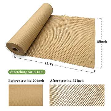 Honeycomb Packing Paper, 15" x 131' Packing Paper Substitute Alternative for Bubble Cushioning Wrap for Moving Shipping Packaging, Recyclable Moving Supplies Bubble Packing Wrap Protective Roll