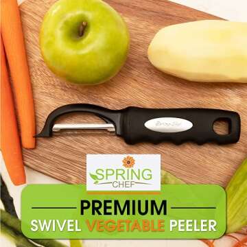 Spring Chef Premium Swivel Vegetable Peeler - Ergonomic, Efficient, Black