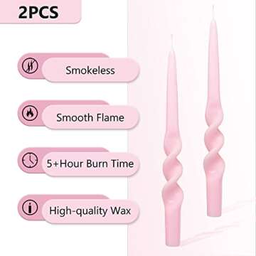 Spiral Taper Candles Smokeless Candle Stick Pink Twisted Candlestick Unscented Dinner Candle Odorless Candle for Home Decor Relaxation Wedding