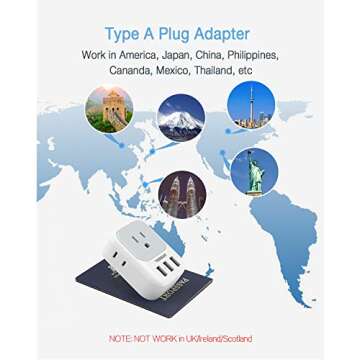 TESSAN US to Japan Plug Adapter, 2 Prong to 3 Prong Outlet Adapter with 4 AC and 3 USB Charger, Type A Travel Power Adaptor for USA to Japanese Tokyo Canada Mexico Philippines Peru China Colombia