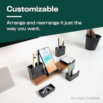 The Original Magnetic Desk Organizer (As Seen On PBS) - Patented Office Supplies Holder with Customizable Trays - Black