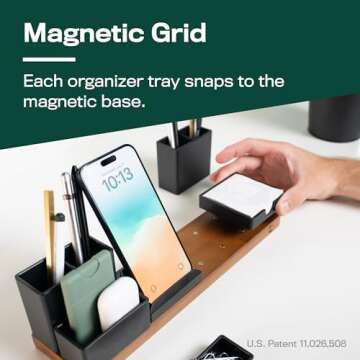 The Original Magnetic Desk Organizer (As Seen On PBS) - Patented Office Supplies Holder with Customizable Trays - Black