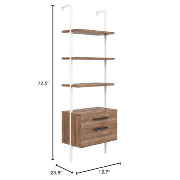 Nathan James Theo Industrial Bookshelf with Wood Drawers and Matte Steel Frame, 3-Shelf, Oak/White