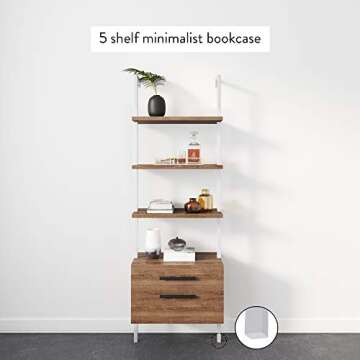 Nathan James Theo Industrial Bookshelf with Wood Drawers and Matte Steel Frame, 3-Shelf, Oak/White