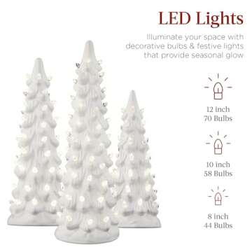 Best Choice Products Set of 3 Ceramic Christmas Trees, Pre-Lit Hand-Painted Tabletop Holiday Decoration w/Warm White Bulbs, LED Lights – White