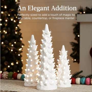 Best Choice Products Set of 3 Ceramic Christmas Trees, Pre-Lit Hand-Painted Tabletop Holiday Decoration w/Warm White Bulbs, LED Lights – White